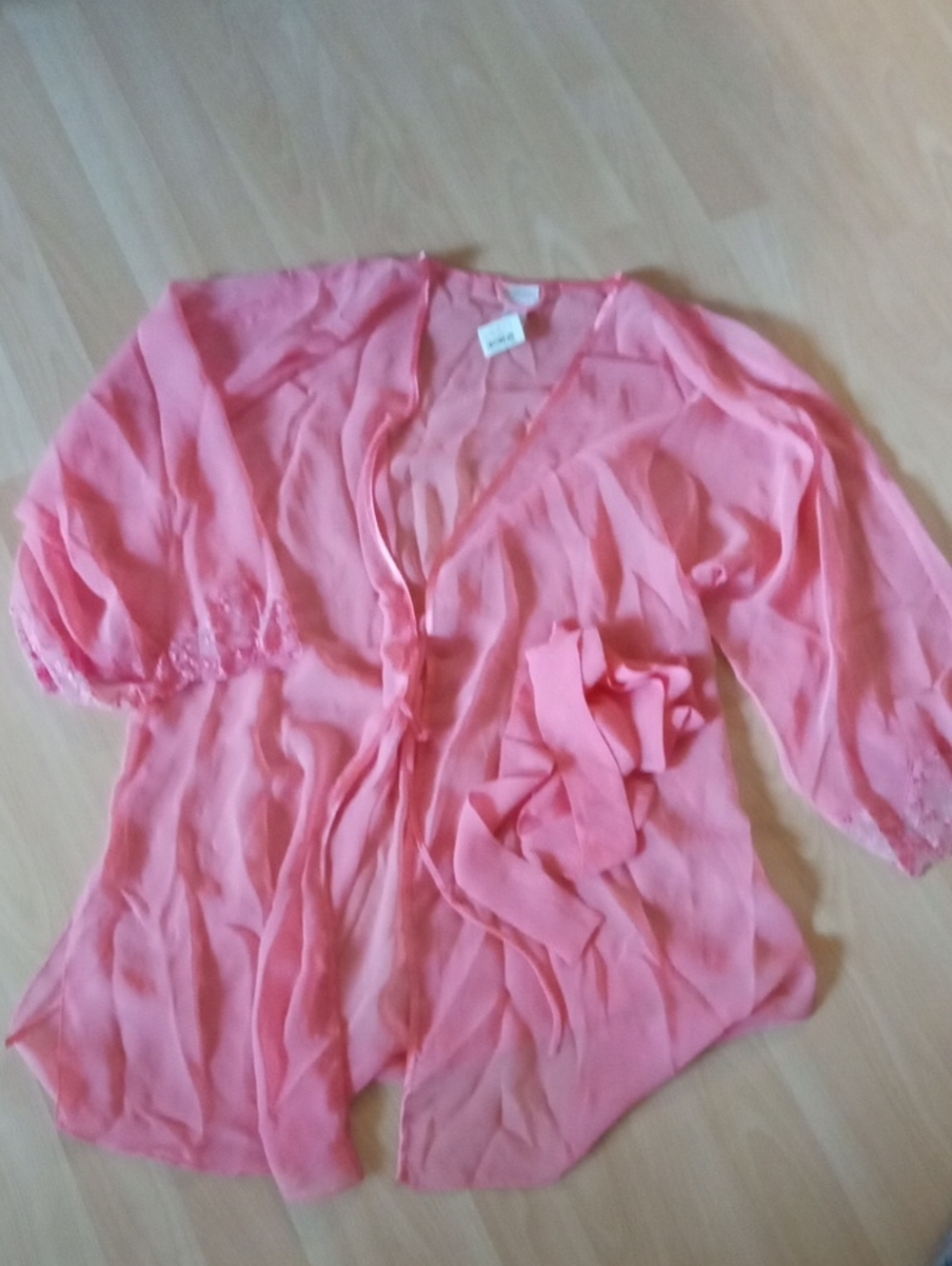 La SENZA Coral Pink Sheer Kimono Robe